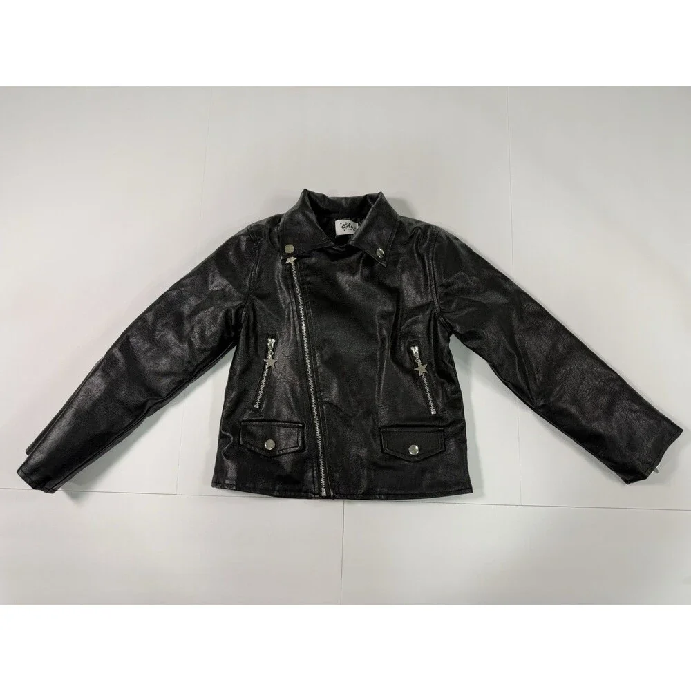 Lola + The Boys Girls Faux Leather Moto Jacket Size 8 Black Rainbow